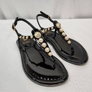 Sam Edelman Kids 11 Gigi Pearl Studded T-Strap Flat Sandals
